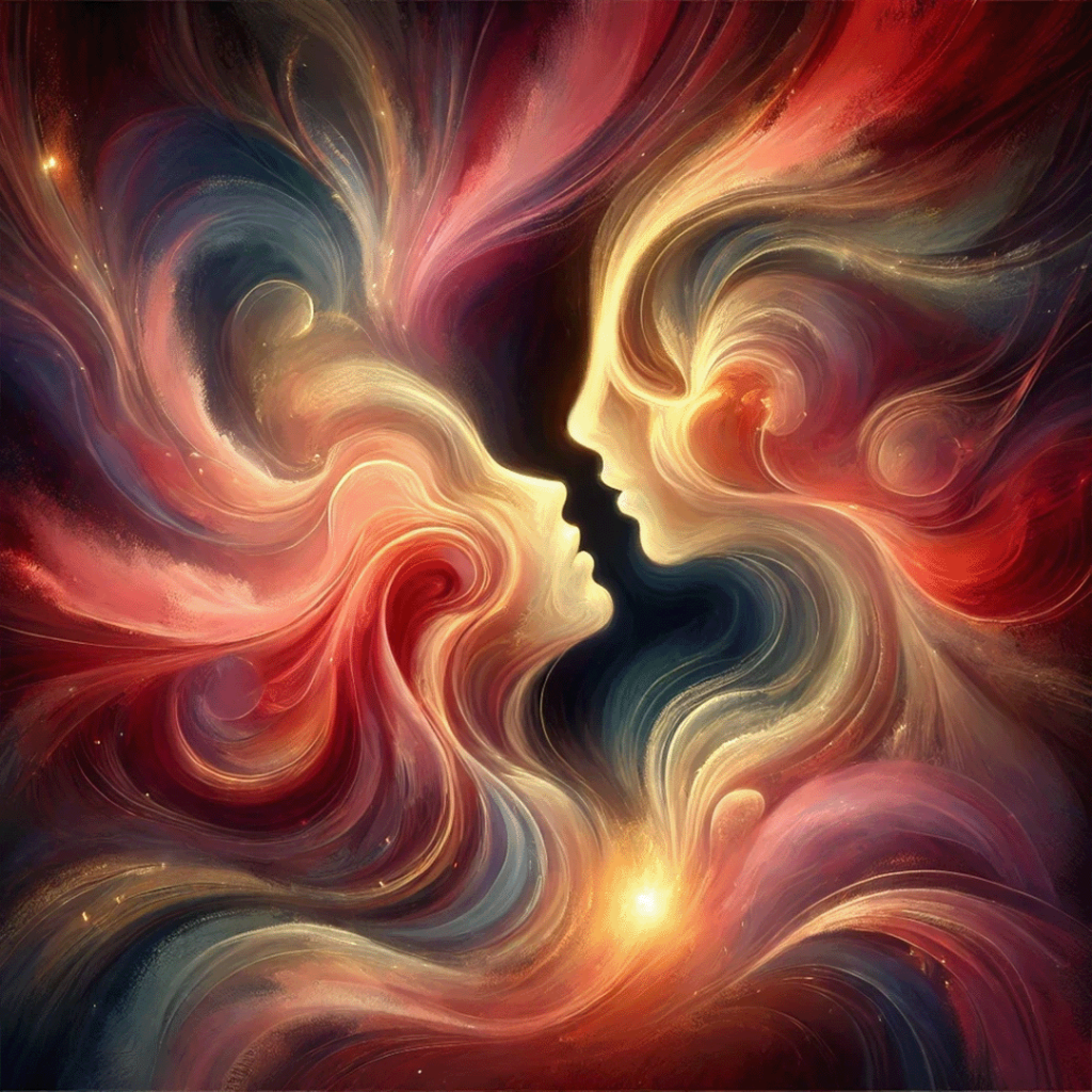 Abstract image of flowing light to represent a man and a woman gazing at one another